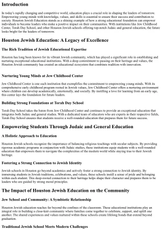 Empowering the Leaders of Tomorrow: The Impact of Houston Jewish Education