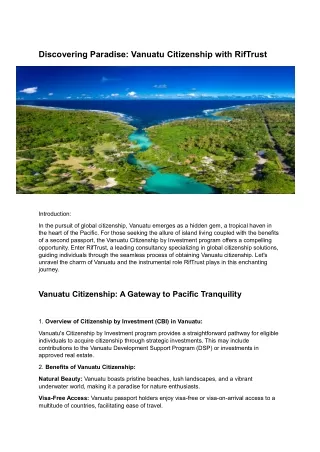 Discover Paradise: Vanuatu Citizenship with Riftrust