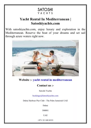 Yacht Rental In Mediterranean  Satoshiyachts.com