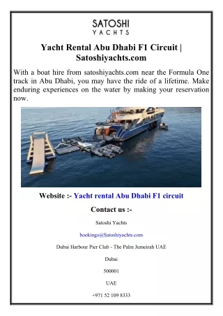 Yacht Rental Abu Dhabi F1 Circuit  Satoshiyachts.com