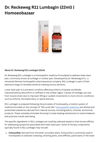 Dr. Reckeweg R11 Lumbagin (22ml)  Homoeobazaar