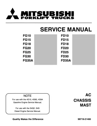 Mitsubishi FG25 Forklift Trucks Service Repair Manual SN F17B-60262