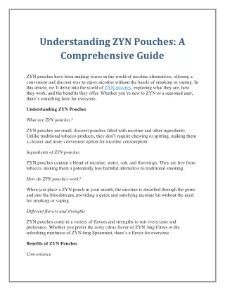 Understanding ZYN Pouches: A Comprehensive Guide