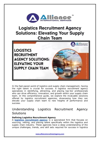 Logistics Recruitment Agency Solutions- Elevating Your Supply Chain Team