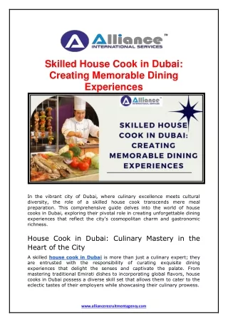 Skilled House Cook in Dubai - Creating Memorable Dining Experiences