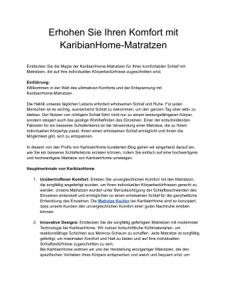 Erhohen Sie Ihren Komfort mit KaribianHome-Matratzen