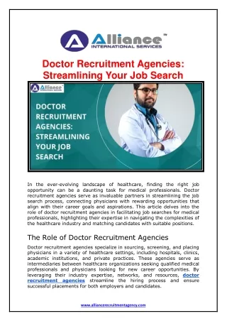 Doctor Recruitment Agencies - Streamlining Your Job Search