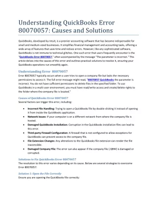 Understanding QuickBooks Error 80070057 Causes and Solutions