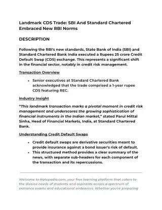 Landmark CDS Trade_ SBI And Standard Chartered Embraced New RBI Norms