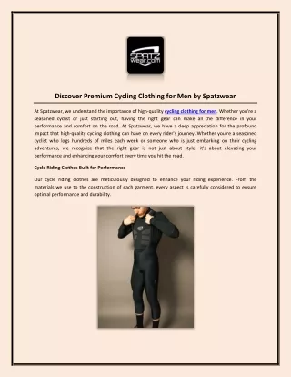 Discover Premium Cycling Clothing for Men by Spatzwear