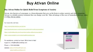 Buy Ativan Online for Quick Relief from Symptoms of Anxiety.