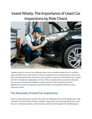 Invest Wisely The Importance of Used Car Inspections by Ride Check