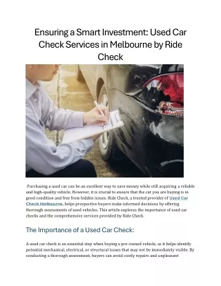 Ensuring a Smart Investment Used Car Check Services in Melbourne