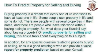 How To Predict Property for Selling and Buying