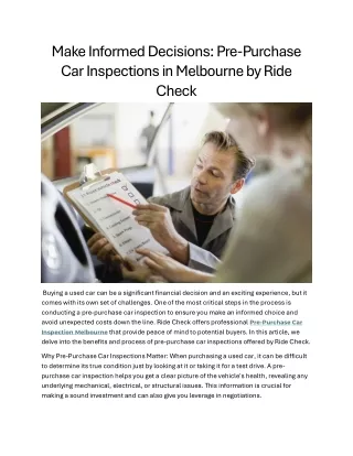 Make Informed Decisions Pre-Purchase Car Inspections in Melbourne