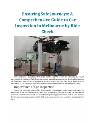 Ensuring Safe Journeys A Comprehensive Guide to Car Inspection Melbourne