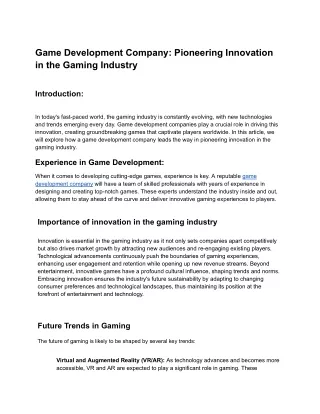 Game Development Company_ Pioneering Innovation in the Gaming Industry