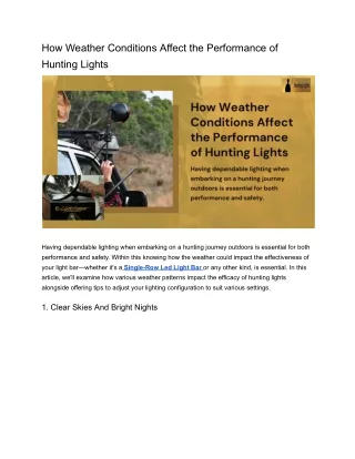 How Weather Conditions Affect the Performance of Hunting Lights