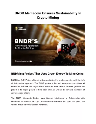 BNDR Memecoin Ensures Sustainability In Crypto Mining (1)