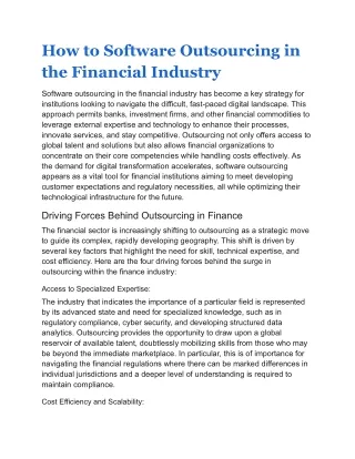 How to Software Outsourcing in the Financial Industry