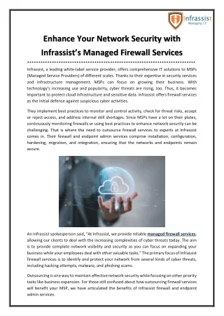 Enhance Your Network Security With Infrassist’s Managed Firewall Services