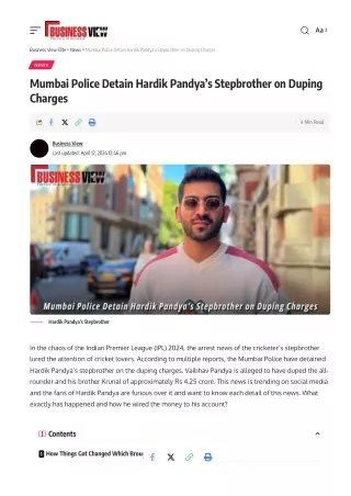 Mumbai Police Detain Hardik Pandya’s Stepbrother on Duping Charges