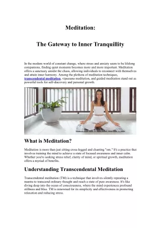 Meditation The Gateway to Inner Tranquillity