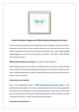 Enhance Workplace Hygiene with M