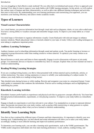 Improve Your Study Habits with VARK Learning Strategies