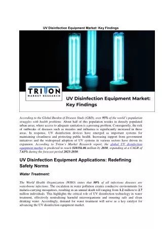 UV Disinfection Equipment Market: Key Findings