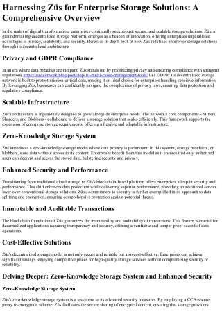 Harnessing Züs for Enterprise Storage Solutions: A Comprehensive Overview