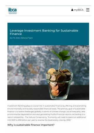 Leverage Investment Banking for Sustainable Finance