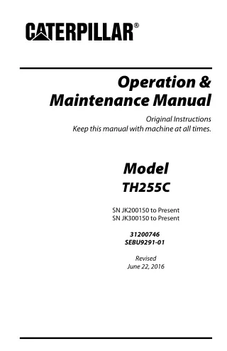 Caterpillar Cat TH255C Telehandler Operator Manual Instant Download