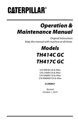 Caterpillar Cat TH414C GC, TH417C GC Telehandler Operator Manual Instant Download