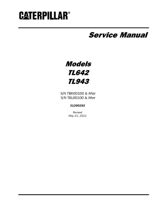 Caterpillar Cat TL642 TL943 Telehandler Service Repair Manual Instant Download