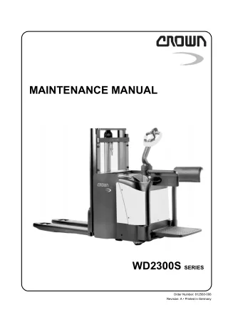 Crown WD2300S Series Walkie Reach Stacker Service Repair Manual