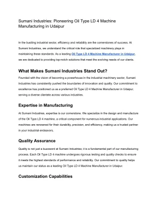 Sumani Industries_ Pioneering Oil Type LD 4 Machine Manufacturing in Udaipur