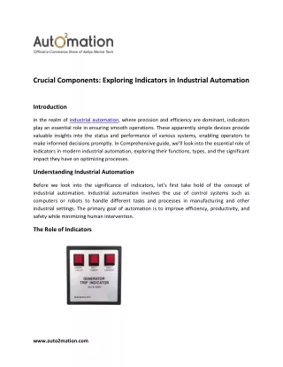 Crucial Components Exploring Indicators in Industrial Automation