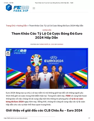 Tham Khảo Các Tỷ Lệ Cá Cược Bóng Đá Euro 2024 Hấp Dẫn  - Fe88