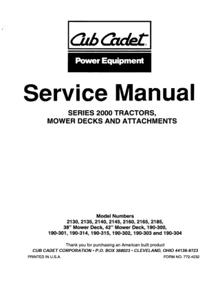 Cub Cadet 2185 Tractor Service Repair Manual