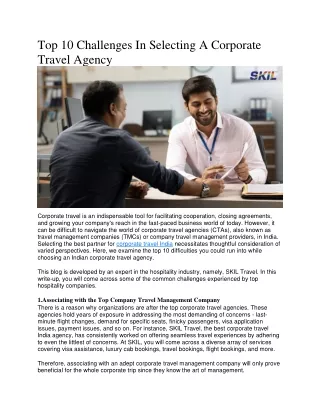 Top 10 Challenges In Selecting A Corporate Travel Agency