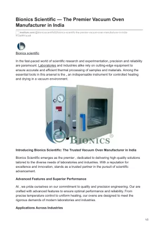 Bionics Scientific- The Premier Vacuum Oven Manufacturer in India