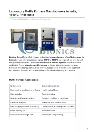 Laboratory Muffle Furnace Manufacturers in India 1800C Price India.