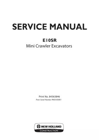 New Holland E10SR Mini Crawler Excavator Service Repair Manual