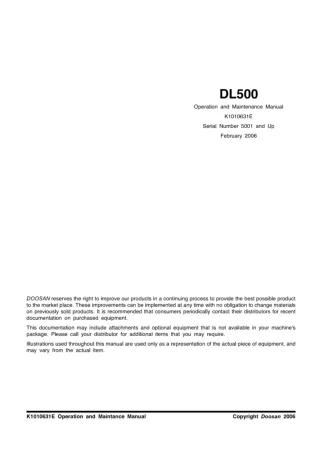 Daewoo Doosan DL500 Wheel Loader Operation and Maintenance manual (Serial Number 5001 and Up)