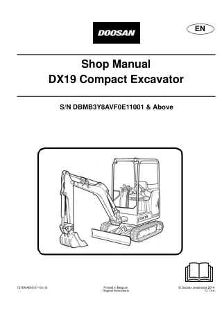 Daewoo Doosan DX19 Compact Excavator Service Repair Manual (SN DBMB3Y8AVF0E11001 and Above)