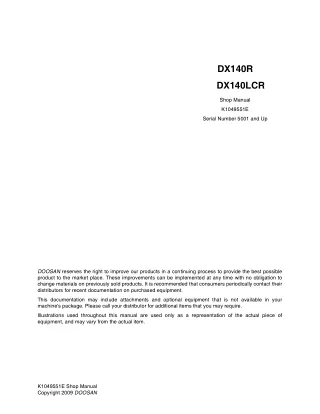 Daewoo Doosan DX140R Excavator Service Repair Manual (Serial Number 5001 and Up)