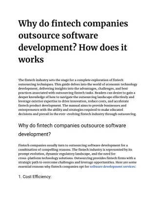 Why do fintech companies outsource software development