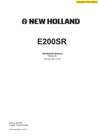 New Holland E200SR Hydraulic Excavator Service Repair Manual