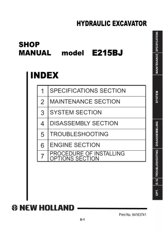 New Holland E215BJ Hydraulic Excavator Service Repair Manual